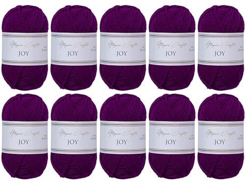 Utopia Crafts JOY Uni stick- och virkgarn, mjukt, lättskött, 100% polyakryl, 10 x 50 g nystan, 150 m (Amaranth)