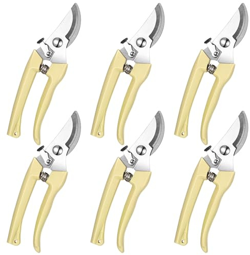 Chumia 6 Pcs Garden Pruning Shears Flower Shears Handheld Heavy Duty Garden Scissors Stainless Steel Clippers for Cutting Flowers, Trimming Plants Bypass, Fruits Trees, Pruning Snips, Gardening Gifts