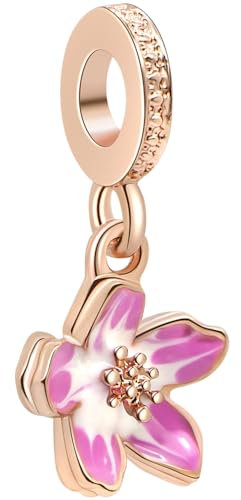WINRARO Breloque fleur de cerisier pour bracelets, pendentif en perles en argent sterling 925, cadeau pour femme, fille, maman, famille