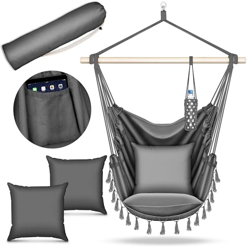 tillvex® Hängesessel 2 Kissen zum Aufhängen | Hängestuhl Indoor & Outdoor | Hängekorb wetterfest | Schaukelkorb Nestschaukel bis 150kg | Boho Hängesitz für Garten, Balkon, Terrasse oder Wohnzimmer