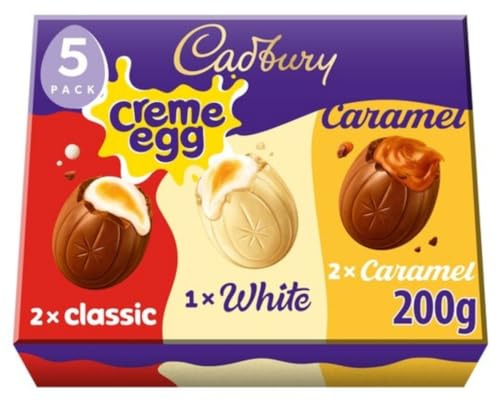 Cadburys Creme Egg Selection Gift Pack 5x40g, 1 White Chocolate, 2 Caramel & 2 Classic, Easter Egg Hunt