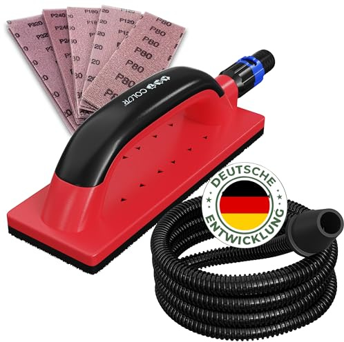 Art Color Handschleifer-Set - Schleifklotz (80x230mm) mit Absaugung und Klett für staubfreies Schleifen - inkl. 4m Absaugschlauch und 25x Art Color Schleifgitter Körnung: P80, P120, P180, P240, P320