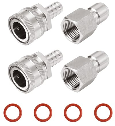 MRbrew Quick Disconnect Set, 304 Stainless Steel 1/2 FPT Male Thread Disconnect 1/2'' Barb Female Brewing Connector Kit Quick Disconnect for Ball Valve & Wort Beer Pumps & Wort Chiller Hose Fitting