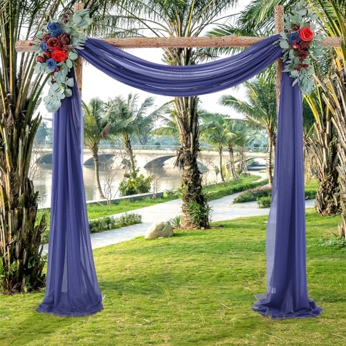 FANSU Vorhang Hochzeitsbogen, Querbehang Freihanddeko Chiffon Tüll Stoff Deko Vorhang Hochzeit Querbehang Deko Gardinen für Dekoration Torbogen Zeremonie (2.4x32.8ft/75x1000cm,Navy blau)