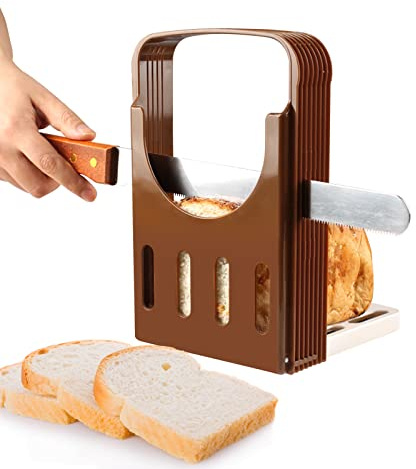 Cocoarm Machine Pain Manuelle Pliable, 4 Épaisseurs Réglables | Trancheuse Pain Compacte, 4 Niveaux 15-30 mm, Structure Perforée Antidérapante, Trancheuse pour Baguette Légumes, Ré