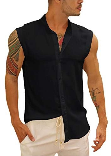 Runcati Camisa sin mangas para hombre, camiseta sin mangas, camiseta de algodón, camiseta musculosa para hombre, vacaciones, ocio, blusa de camisa universal, Negro , M