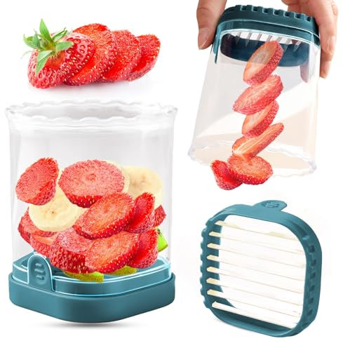 Creative Strawberry & Fruit Slicer - Detachable Cutter with Push Plate (Dark Teal)
