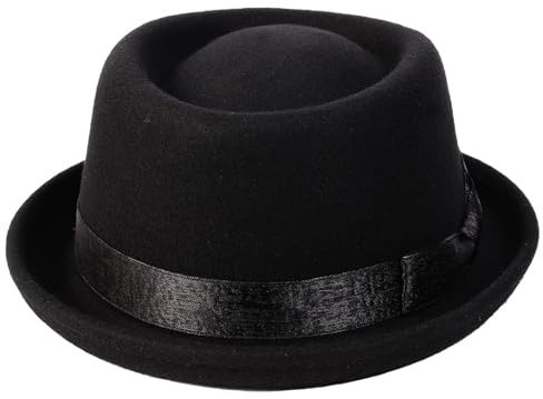 FULUJIDI Fedora Trilby Filzhut Hut Hut Filz Bogen Herren Fedora Jazz Cap Kirche Panama Kappen Herren Herren Mode Hüte M56To58Cm Schwarz