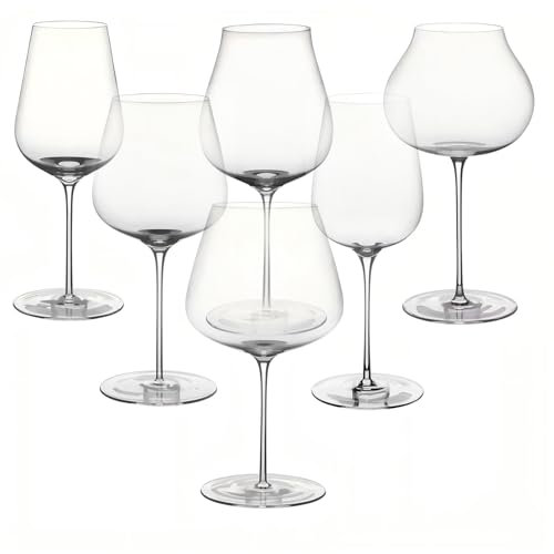 Juego de copas grandes de vino tinto sopladas a mano, sin plomo, de 25 onzas, copas grandes de color burdeos con tallo largo, ligeras, transparentes, regalo único para bodas, aniversarios, fiestas de