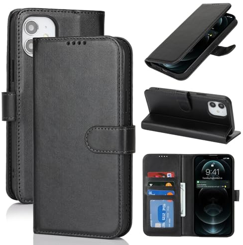 Zouzt Hülle für iPhone 12/12 Pro 6,1-Zoll, Stoßfestes PU Leder Handyhülle Lederhülle Klapphülle mit Kartenhalter und Standfunktion Flip Leather Wallet Phone Cover (Schwarz)