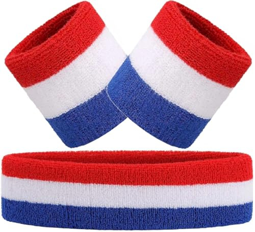 Hatstar 3-teiliges Schweißband Set | 1x Stirnband + 2X Schweißbänder für Handgelenke | Stirnband Damen & Herren | Accessoire für Karneval & Fasching Aerobic Kostüm