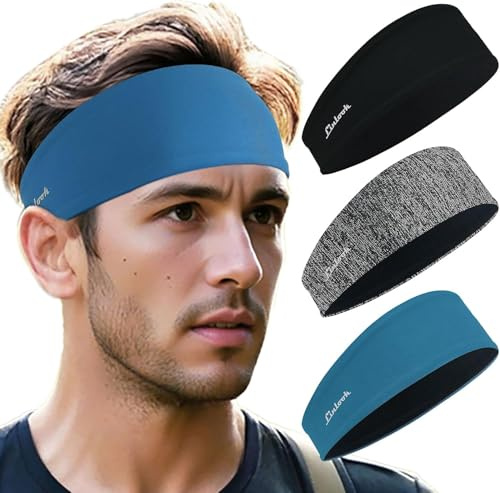 Sport Stirnbänder für Damen und Herren, Antibakterielles Schweißband Stirn, Elastisch rutschfest Haarband für Joggen,Laufen, Fitness, Yoga, Radfahren, Basketball (Schwarz + Grau mit Weiß + Armeegrün)