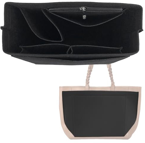 Filz-Handtaschen-Organizer-Einsatz mit mehreren Taschen | 28 x 25 x 17 cm Taschen-Organizer für Long Champ | Premium-Clutch-Geldbörsen-Einsatz für Damen, Tragetaschen, Reisetaschen (L-Schwarz)