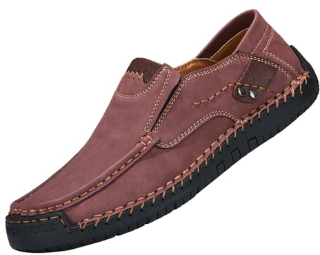 Chaussures en cuir pour homme - Fabriquées à la main - Chaussures à enfiler - Semelle plate - Chaussures de marche confortables - Antidérapantes - Chaussures de course à lacets - Chaussures de fitness