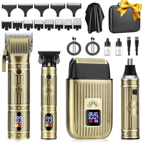 Misuke Tondeuse à barbe pour homme, tondeuse à cheveux pour homme, rasoir électrique rechargeable pour homme, tondeuse à poils de nez et écran LCD, rasoir sans fil, kit de toilettage de barbier