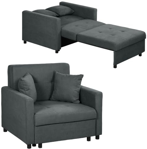 HOMCOM Einzelsessel Bett mit 2 Kissen und Stauraum, Einzelsofa Bett für Wohnzimmer in Samt-Effekt-Stoff und Metall, 100x98x88 cm, Grau