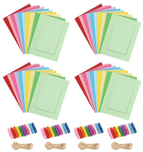 40 Piezas Marcos de Fotos Colgar Fotos 10 x 15 cm Guirnalda de Fotos con 40 Pinza Madera y 4 Piezas Cuerda Marco de Fotos Carton para Decoración Pared Cumpleaños Fiesta (Color)