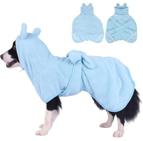 Super saugfähiger Hunde-Bademantel Ananas, weich, schnell trocknend, Hundehandtuch-Robe, verstellbarer Trockenmantel für nach dem Bad mit Kapuze (Korallensamt Blau, Groß)
