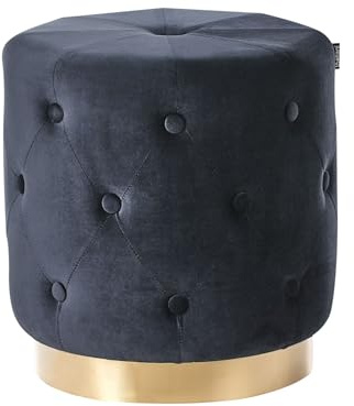 Beliani Pouf Samt schwarz rund ⌀ 40 cm mit goldenem Metallfuß Knopfheftung Carrollton