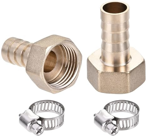 TA-VIGOR Brass Barb Hose Fitting Coupler, 12mm Barb 1/2PT Female Thread Pipe Fitting Adapter, Hose Pipe Barbed Tail Connector with Clamp for Garden Plumbing Air Water Oil - 2PCS