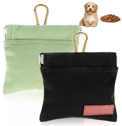 Heclia 2PCS Dog Treat Pouch Small Dog Treat Bag Waterproof Puppy Training Pouch Automatic Closure Hand-Free Dogs Walking Treats Bag With Carabiner Training Treats Pocket for Pet Travel or Outdoor Use