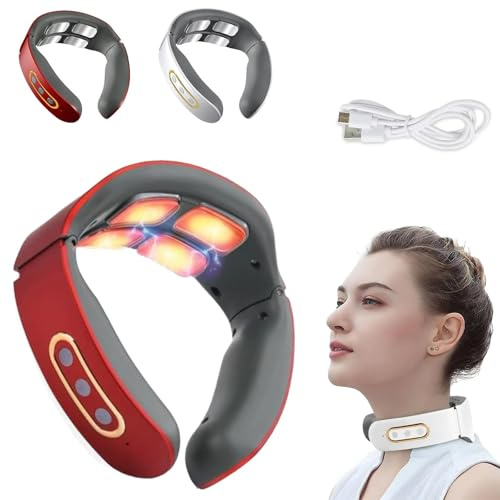 Neurotex Appareil Massage - Masseur Cervical, Solution Cervicale Massage Cervicales Et Cou 11 En 1, 6 Modes, 9 Niveaux D'Intensité, Impulsions éLectriques Pour La Douleur. (Rouge(Avec chauffage))