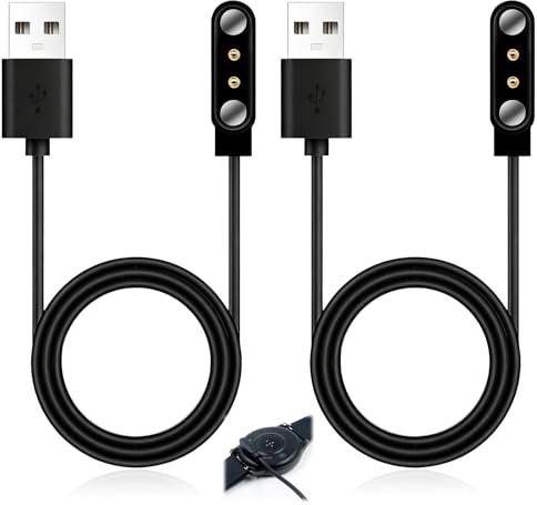 Arvoni 2 Pièces Chargeur de Montre Connectée Magnétiques, Câble de 80 cm Ecart de Pôles 2.84 mm, 2 Broches Chargeur Montre Universel pour ice Watch, Lotus Connectée, pour Maison, Bureau, Voyage, Noir