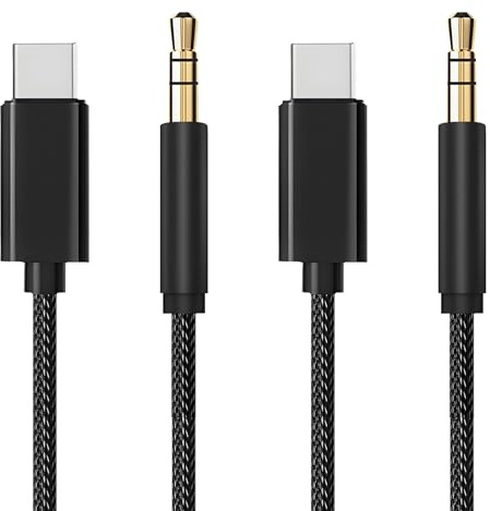 2 PCS USB C auf Aux Kabel 1M,Type-C Klinke Aux Kabel,Robustes Nylon Audio Kabel, USB Typ-C auf 3,5mm Klinke Adapterkabel für Smartphone Tablet Laptop, kompatibel mit Auto Lautsprecher Kopfhörer