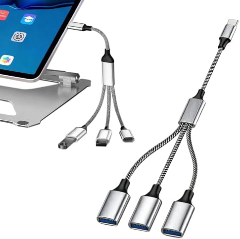 USB Splitter 3 Ports, 1 in 3 Out USB Male to 3 Female Cable | Extension Hub with Braided Cable, Compatible with PC, Tablet, Laptop, MacBook, Keyboard, PS4, PS5, Mouse, FlashDrive, LED