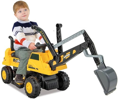 GYMAX Kids Electric Ride on Excavator, 6V Battery Powered Toy Car with Adjustable Arm & Shovel, Lights, Music, USB, Forward/Backward, Underneath Storage, Children Construction Vehicle for Boys Girls