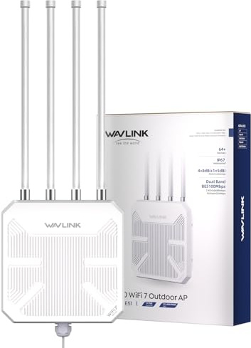 WAVLINK BE5100 WiFi7 Outdoor Router, IP67, Active & Passive Dual‑PoE | WiFi7 Outdoor Router:5100Mbps,IP67,15KV ESD,4KV Lightning,Active&Passive PoE,2.5G Port,4×8dBi+1×5dBi Antennas,Mesh Supported