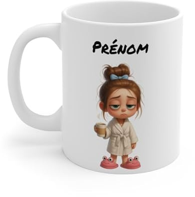Teecustom Mug Personnalisable Homme Fatigué Café – Tasse Humour Matin 325ml avec Prénom – Cadeau Collègue, Papa, Geek Caféiné H/F (Femme)