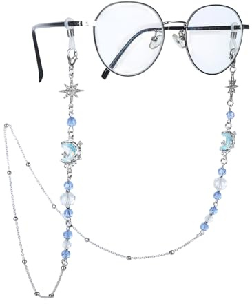 COSUCOS Silver Moon Eyeglass Chain Holder, Celestial Eyewear Retainer Strap | Adjustable Eyewear Accessory, Around the Neck Bracelet or Mask Chain, Suitable for Reading Driving Travel Outdoor Activities