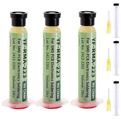 IWIDYA 3er Pack Flussmittel YF-RMA-223, No Clean Flux in 10cc Siringhe, Lötflussmittel per SMD Löten e Riparazioni, con 3 Aste + 3 Set Aghi