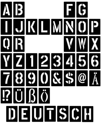 JOVYTH 43 Pezzi Stencil Lettere e Numeri, Verniciabile e Spruzzabile, Stencil Riutilizzabile per Pittura DIY Graffiti, 7,2x5cm, Tedesco