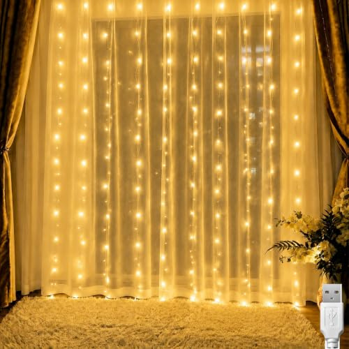 Yulmi Lichtervorhang innen 1x1m, 100 LED Warmweiß | Mit Haken & USB, Für kleine Fenster, Weihnachtsdeko für Studentenwohnheim & kleine Wohnung, Geschenk für Mieter
