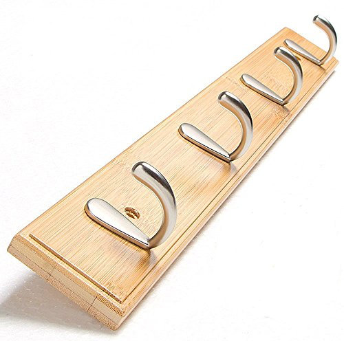YiYaoFa Bamboo Coat Hooks Rail - Wall Mounted Rack Towel Hanger Holder for Bedroom,Bathroom,Home Décor (Natural, 4 hooks)