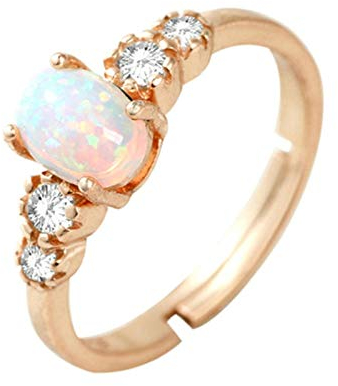 KnSam 18 K Gold Goldring Echt Verlobung Ring Frau Ovaler Offener Ring Weiß Opal 0.4Ct Für Damen Mädchen Hochzeit Ehe Verlobungsring Valentinstag Jubiläum Geschenk