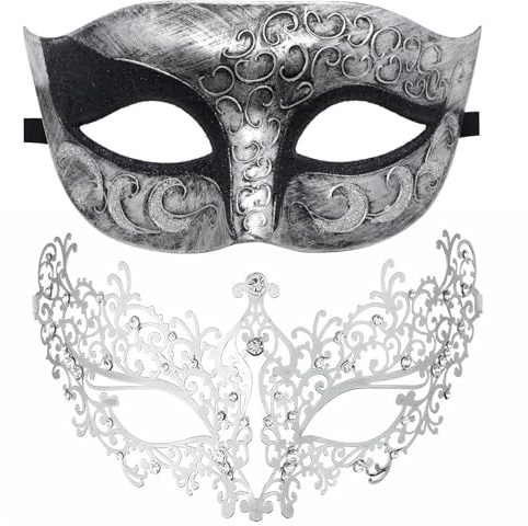 Couple Masquerade Mask Metal Masks Venetian Party Mask Halloween Costume Mask Mardi Gras Mask (Color 2)