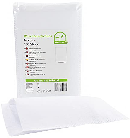 Medi-Inn+ Manoplas de baño desechables Molton 75 g/m² para el cuidado profundo del cuerpo y la íntima (100 unidades)