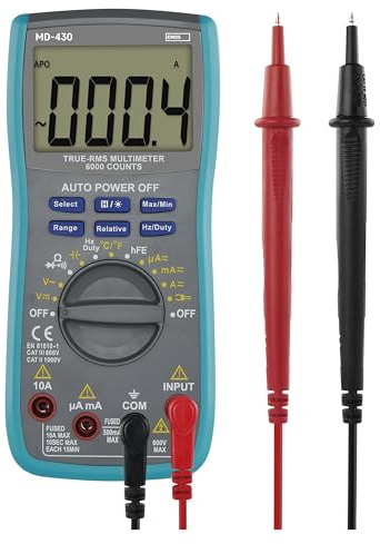 EMOS CATIII M0430 Multimètre numérique 600 V True RMS Auto-Range Ampèremètre 6000 points avec pointes de mesure, réduction et sonde, fonction mémoire, batterie incluse Bleu