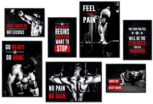 Hyggelig Home Premium Poster Set - 7 Bodybuilding Bilder für Gym Motivation Mindset Home Training- Set Fitness - ohne Rahmen