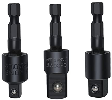 Fongmore 3Pcs 1/4 3/8 1/2 Bits 360°Rotatable Impact Grade Socket Adapter Extension Set Turns Power Drill Into High Speed Nut Driver for Cordless Drills Ratchet Extension