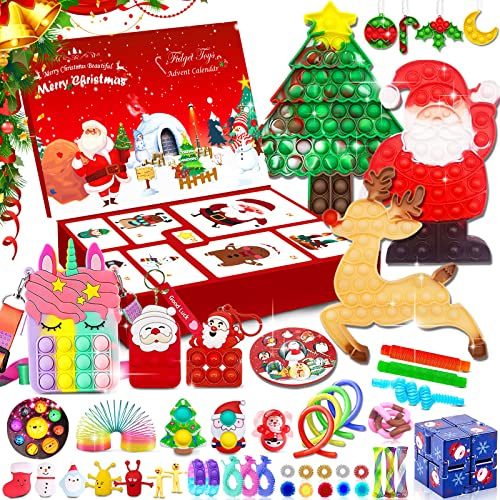 Adventskalender 2025 kinder, Adventskalender Fidget Toy, Pop Set Bubble Toy Anti-Stress Spielzeug, 24 Tage Weihnachts-Countdown-Kalender Sensory Fidget Toys Set, Überraschungsbox Geschenk für Kinder
