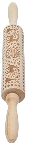 Mattarello per Fondente in Legno per Uso Domestico Mattarello con Motivo a Renna Natalizia, Mattarello per Dolci Fai da Te per Pasta per Pizza, Biscotti, 35,5 X 4 Cm