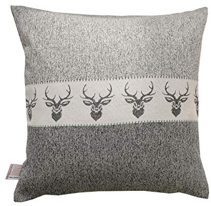 SeGaTeX home fashion Hochwertige Kissenhülle Alpin Hirsch grau Exklusives Landhaus-Design 40x40 cm