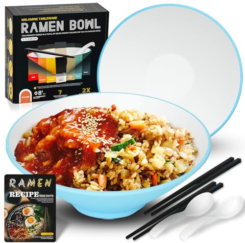 Plastik Ramen Schüssel Set 2 Sets - 33oz Japanische Suppenschüssel Geschirr - Mit Essstäbchen Löffel Rezepte Rührschüsseln Für Nudeln Salate Müsli Geschenke Für Männer Und Frauen Im Neuen Zuhause