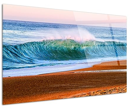 DECLINA Design Plexiglas Bild Acrylglas Wanddeko Foto auf Plexiglas Deko Welle Strand Landes, 80x50cm
