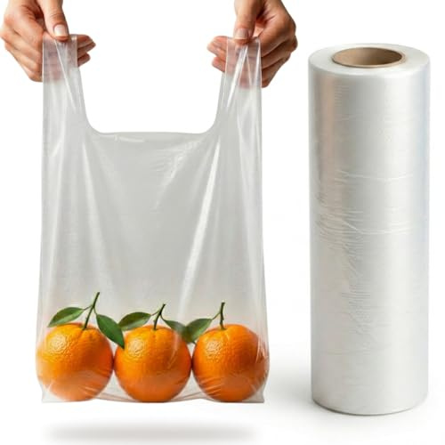 Clear Plastic Food Bags On a Roll, 9 x 14 x 18 Vest, 250 Bags Total (1 Roll x 250 Bags), Fruit Vegetable Nuts Sandwich Storage, Freezer Bag, Disposable Reusable