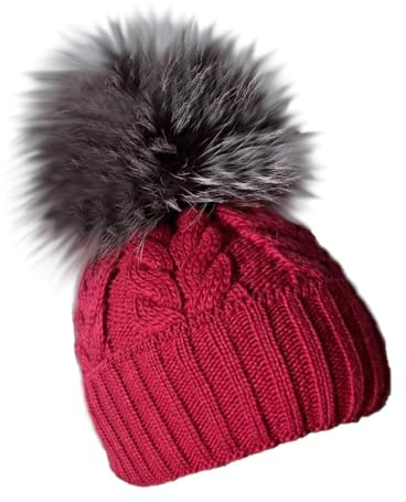 MERRYLAND Bommelmütze Echtfellbommel Pudelmütze ECHTFELL Mütze Hat Real Fur Pom Pom Beanie Fellbommel Echt Fell Strickmütze Bommel Pelzbommel